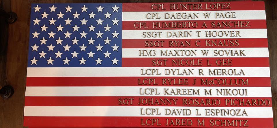 13 Fallen Names on a Flags of the Fallen American Flag