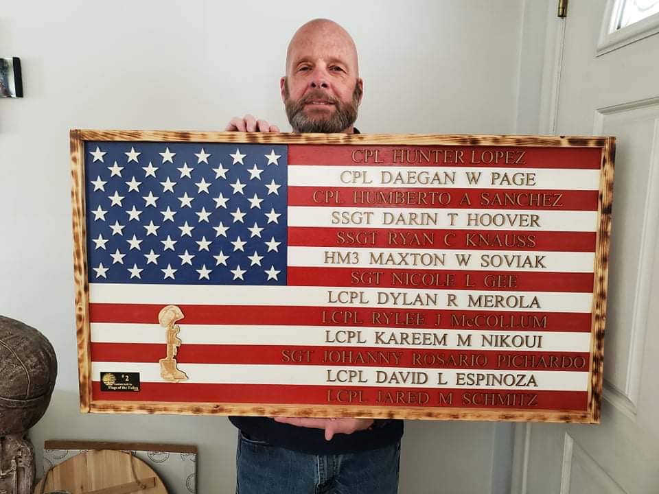 Gold Star Father Darin Hoover with His Flags of the Fallen American Flag
